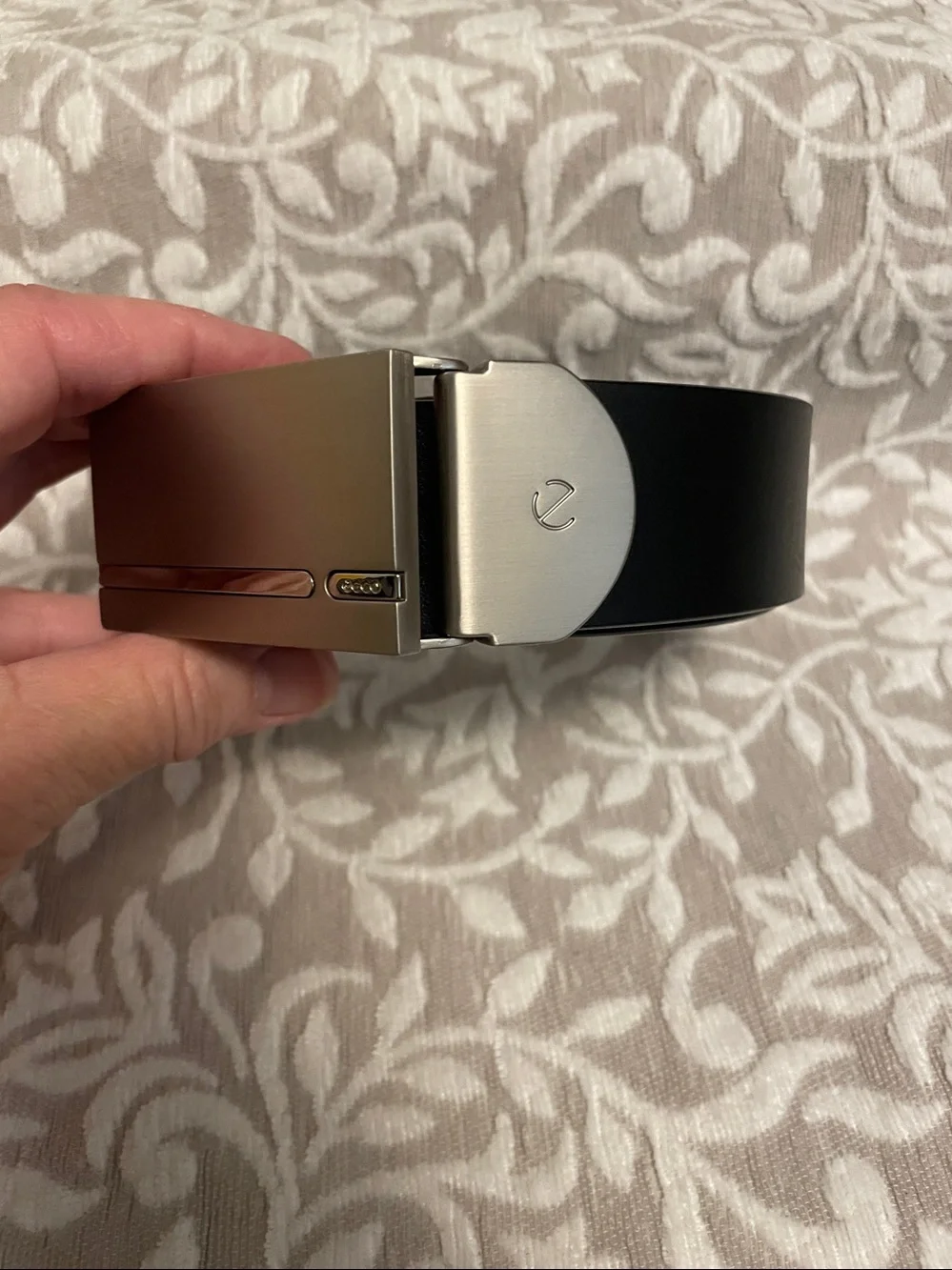 Ecco Black/ Dark Brown Leather Belt with Brushed Silver Buckle